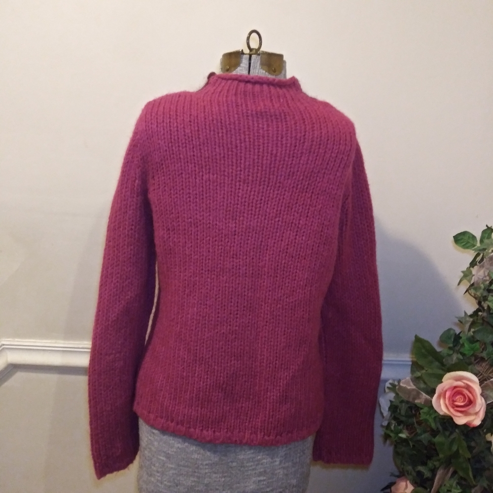 LAST CHANCE - L.L. Bean Fuschia/Purple Cable Knit Mohair/Wool Mock Neck Sweater - Picture 5 of 8